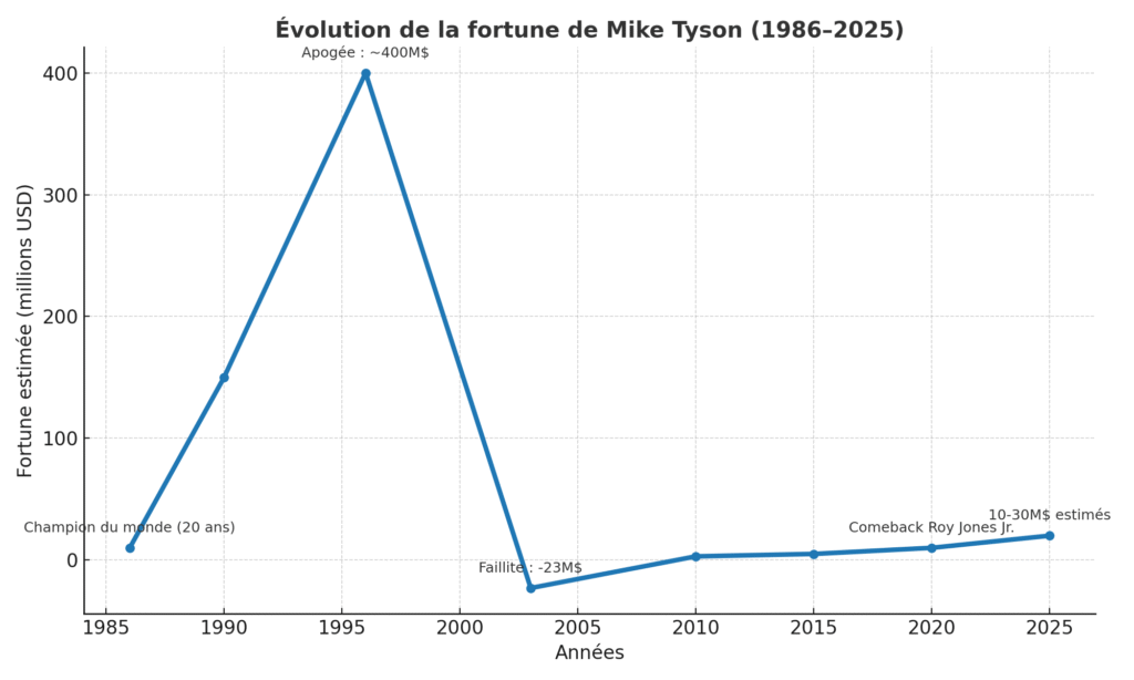Courbe graphique de la fortune de Mike Tyson