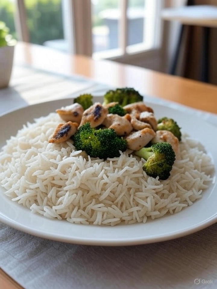 Poulet, riz basmati, légumes vapeur